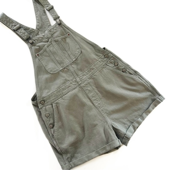 Old Navy Womens Large Green Shortalls Overall Denim Shorts - Picture 2 of 7